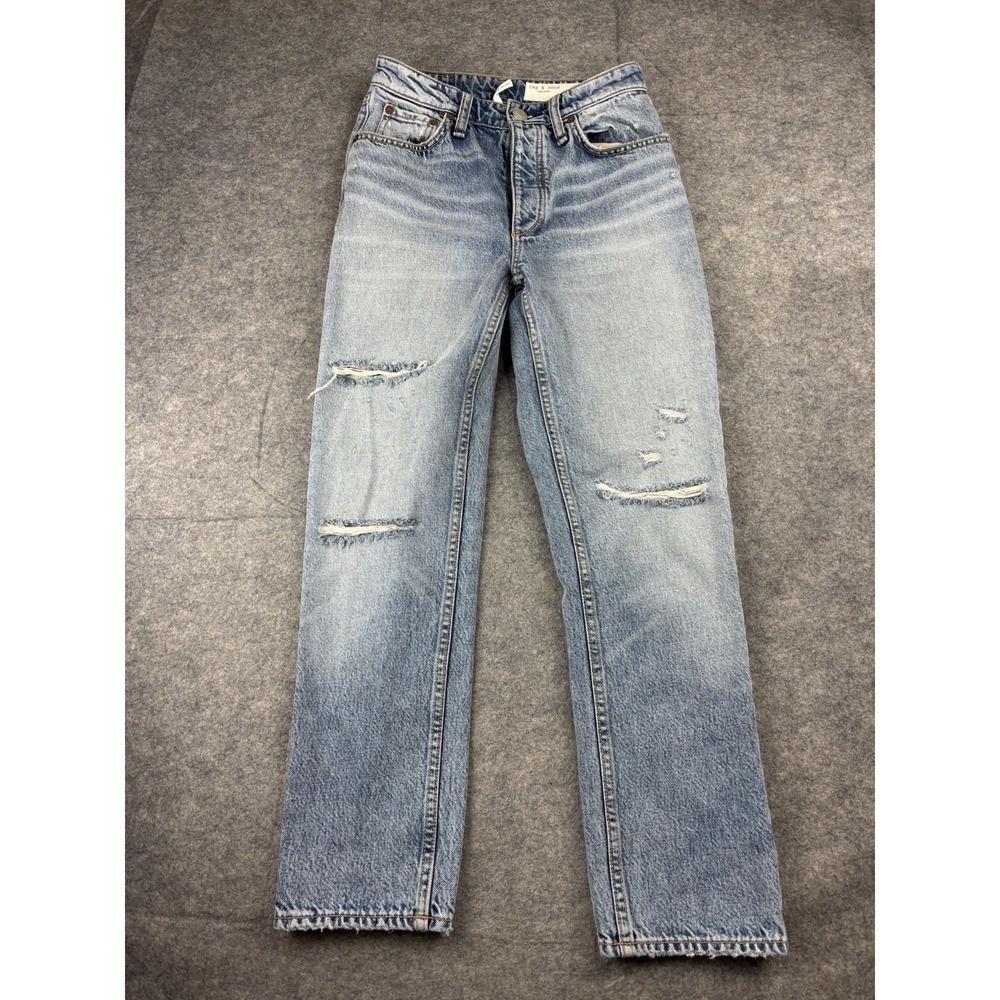Rag & Bone Jeans Womens 24 Nina High Rise Ankle Cigarette Distressed Light Wash